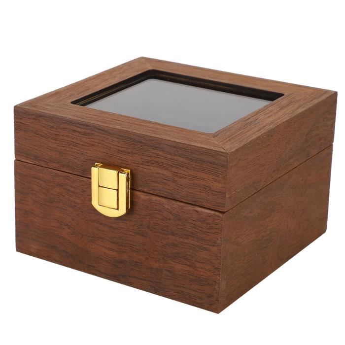 Boîte de rangement pour montre, boîte de rangement pour montre en bois à 2 grilles, fenêtre transparente, boîte de rangement