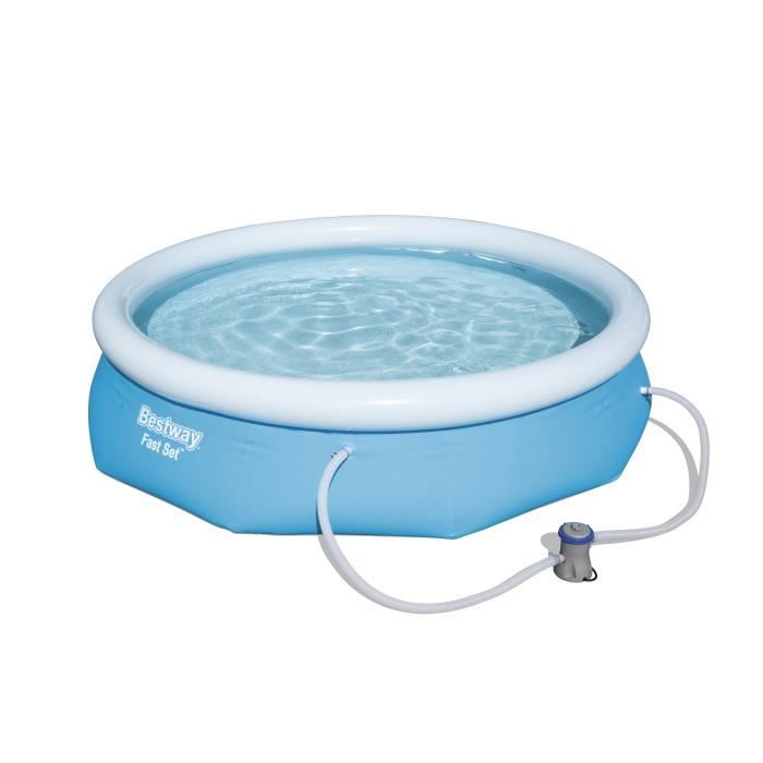 Bestway Fast Set Piscine autoportante Pool, set avec pompe 3.05m x 76cm, Piscine gonflable, Rond, 3638 L, Bleu, 61 cm, PVC
