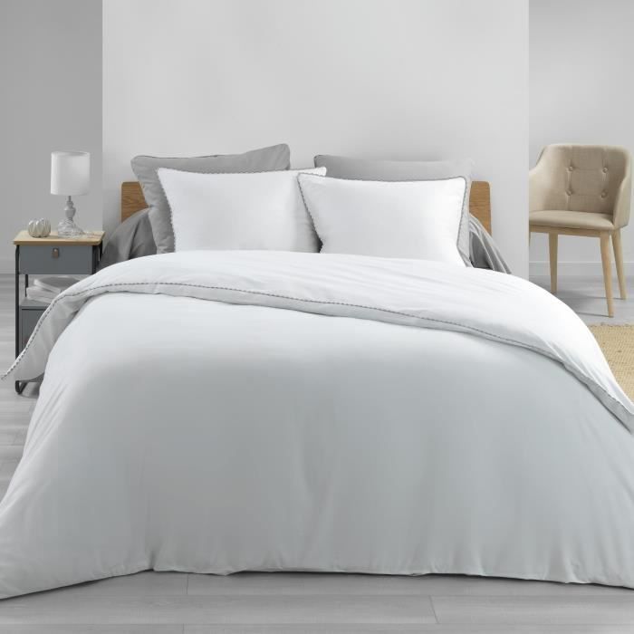 Housse de couette 220x240 cm en percale 78 fils loumea loumea Blanc/gris