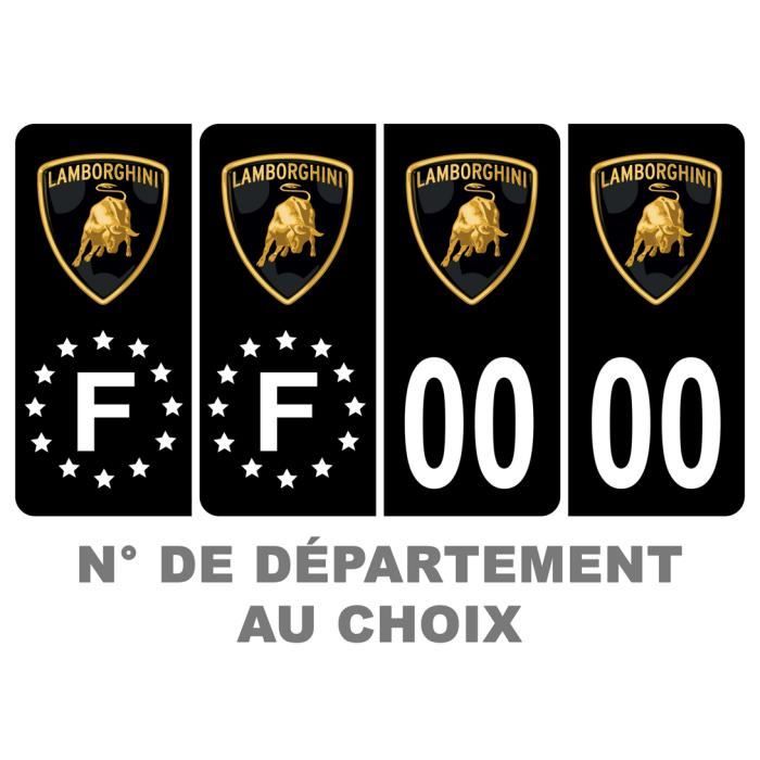 Pack 2 paires Autocollant Stickers Plaque d'immatriculation Prenium Lamborghini Noir - Numéro Personnalisé