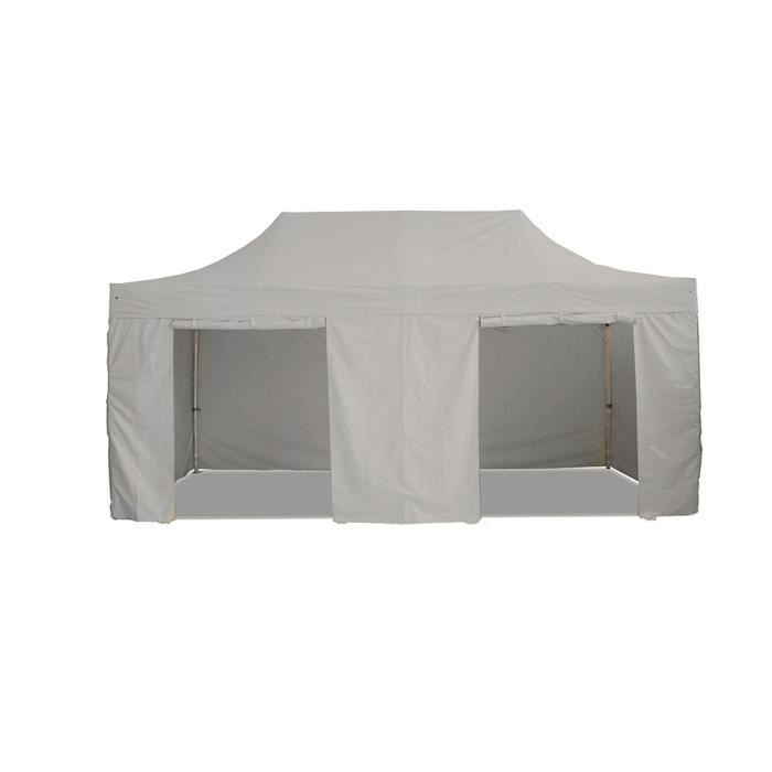 INTEROUGE Tente pliante 3x6 m avec 4 bâches latérales barnum tonnelle aluminium 40 mm très résistant imperméable Gris clair