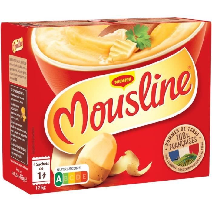 MOUSLINE - Mousline Purée Nature Avec Doseur 125G - Lot De 4
