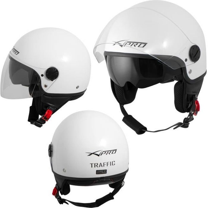 Casque Moto Scooter Jet Double Visiere pare-soleil ECE 22 Blanc XS