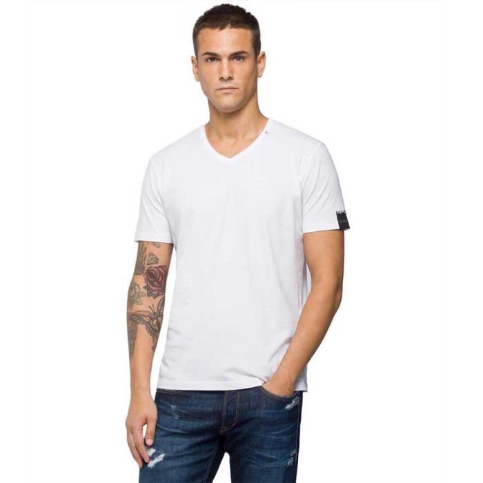 vêtements homme t-shirts replay basic jersey 30/1. caracteristiques: - t-shirt col en v homme en pur coton- coupe normale- bande ave