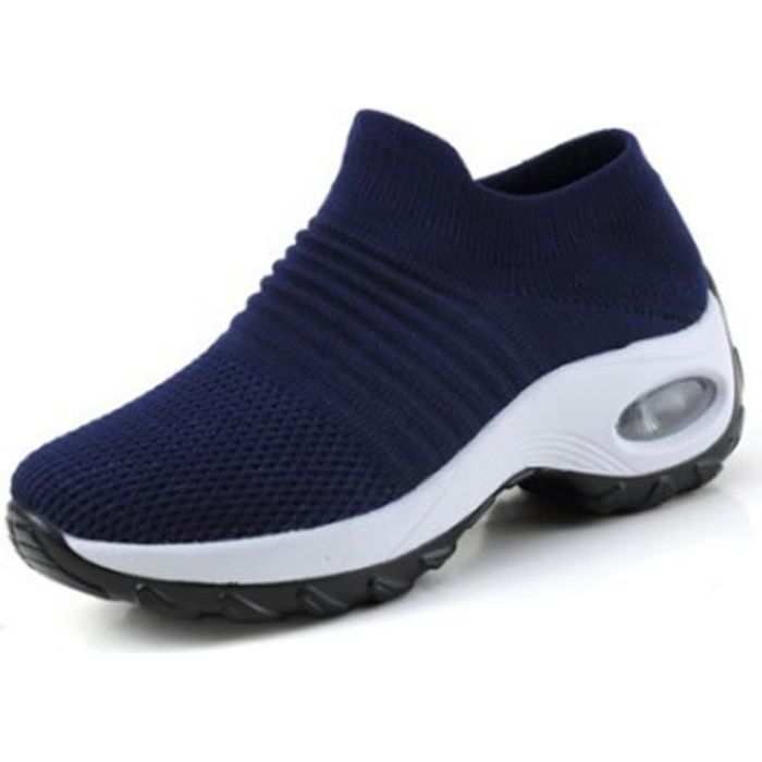Chaussures de course de sport en maille pour hommes et femmes-bleu-blanc