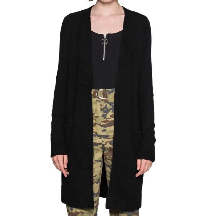 Gilet Long Noir Femme Pieces Chapa