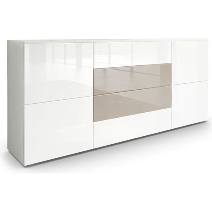 Buffet moderne blanc et gris sabe avec façades laquées et structure mat