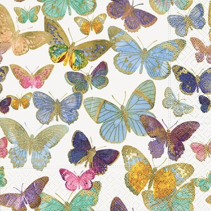 PAPER DESIGN - 20 Serviettes 33x33 cm - Golden buTTerflies