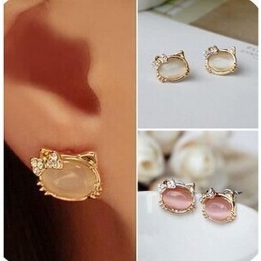 Boucles D'oreille Puces Hello Kitty Or Jaune Laminé*