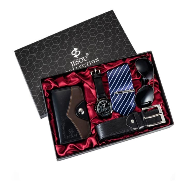 Coffret montre homme portefeuille ceinture cravate lunettes de soleil