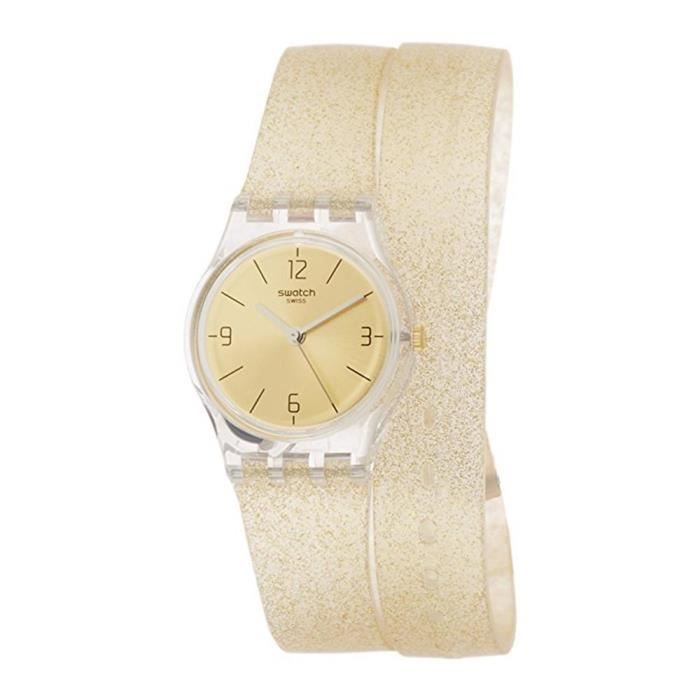 SWATCH FEMME BRACELET CAOUTCHOUC DORÉ BOITIER RÉSINE QUARTZ MONTRE LK351C