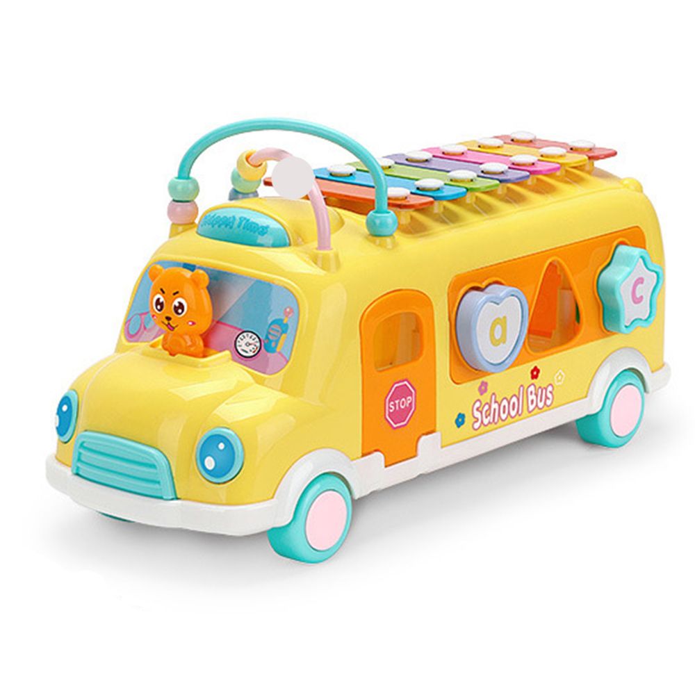 Puzzle frapper sur le piano bus jouet pour enfants blocs de construction multifonctionnels perle ligne de traction frapper