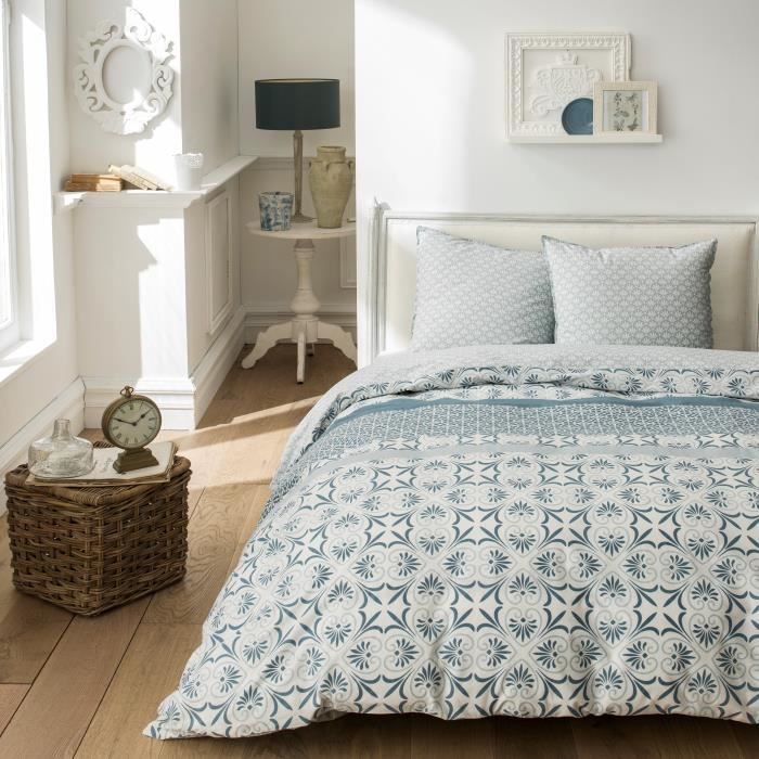 TODAY Parure de couette Sunshine #2.52 - 100% Coton - 240 x 260 cm - Bleu et blanc