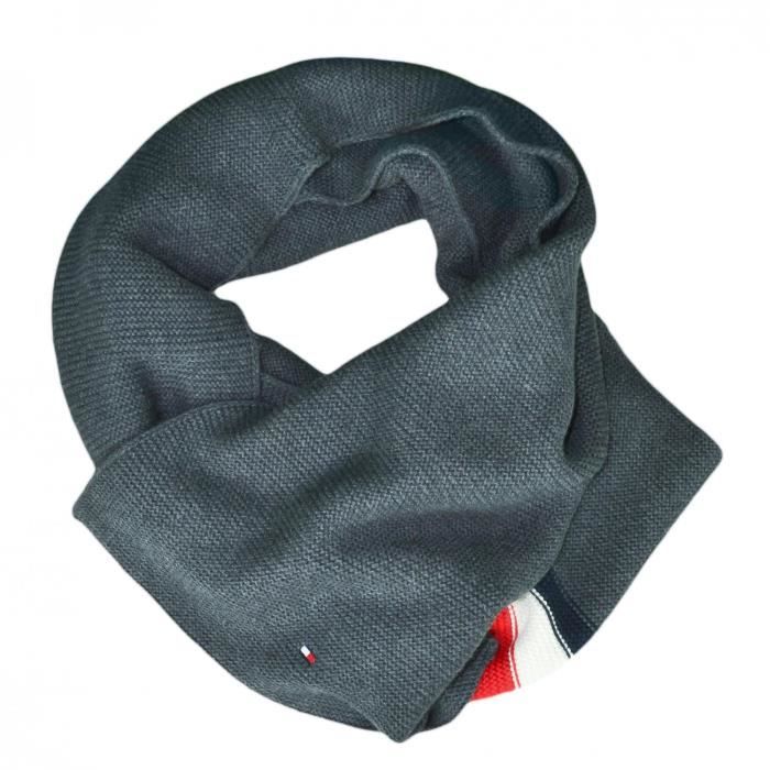 Echarpe Tommy Hilfiger grise bandes bleu blanc rouge pour homme - Couleur: Gris - Taille: TU