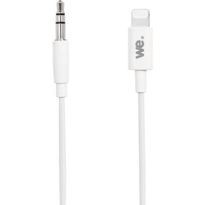 WEWE Câble auxiliaire 1m pour iPhone/ iPad vers Jack mâle 3,5 mm / aux pour relier à une autoradio, un casque, des enceintes Blanc