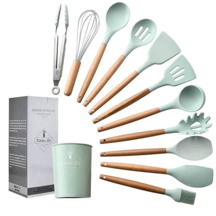 11pcs Set ustensiles de cuisine en silicone avec Boîte de rangement Coffret