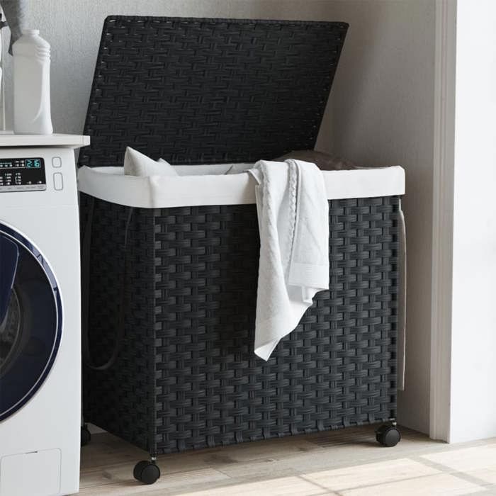 vidaXL Panier à linge avec roulettes noir 60x35x605 cm résine tressée 372042