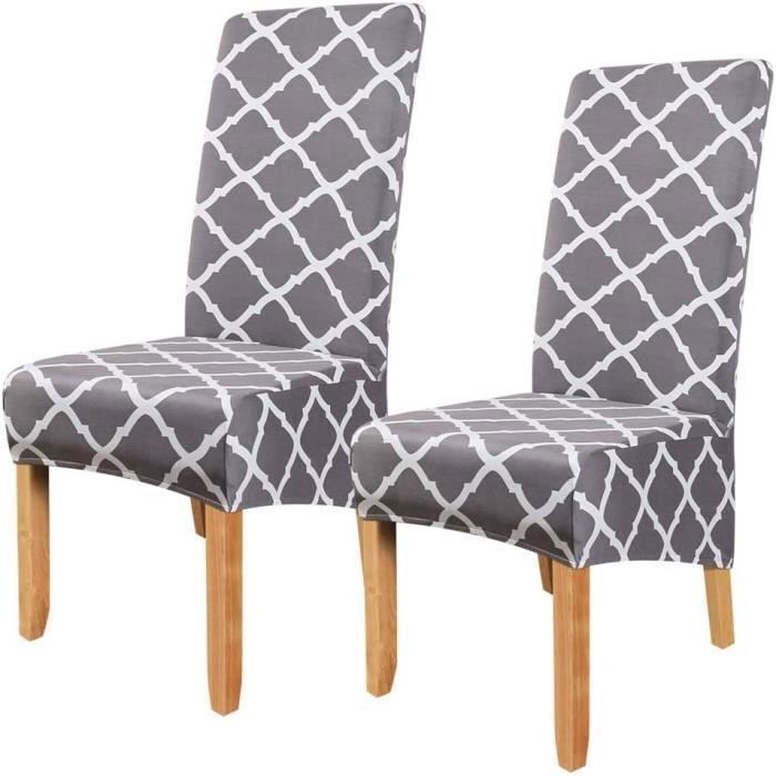 2 Pcs Housse De Chaise XL Gris Stretch Couvertures Dossier Haut Grande Lavable Couverture Chaises pour Salle a Manger Mariage