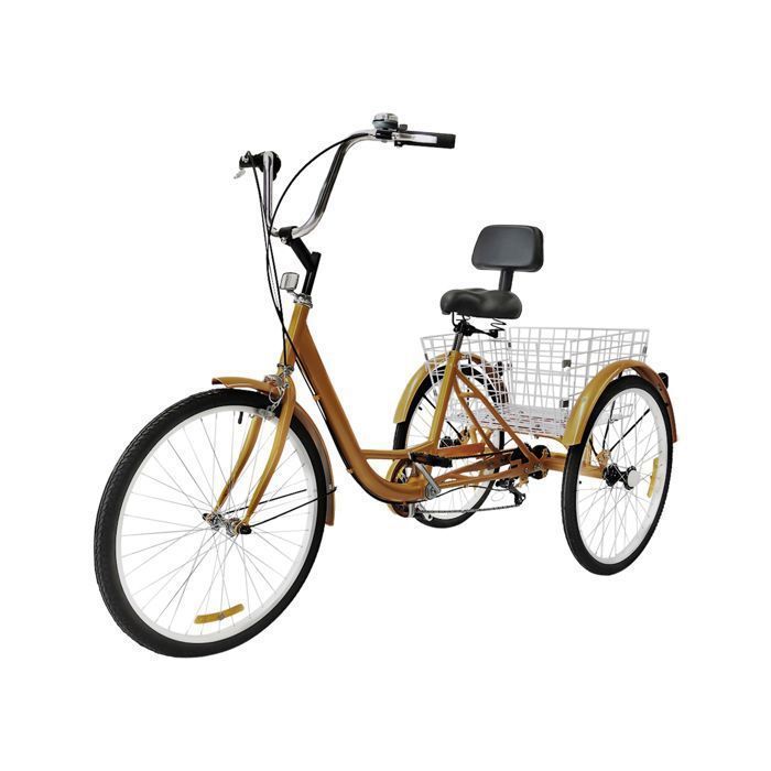 Tricycle Adulte 24 Pouces – 6 Vitesses, Panier Cargo, Cadre Acier, Pour Senior/homme/femme (rouge) – Montage Requis