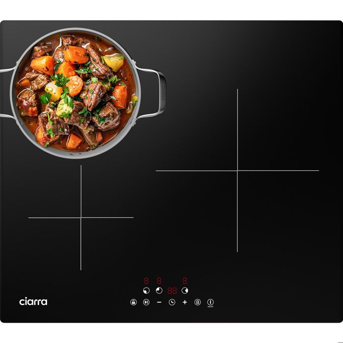CIARRA Plaque à Induction 3 Foyers - 6200W - 59cm - Touche Sensitive - 99 Min - Table de cuisson encastrable CD3BIH