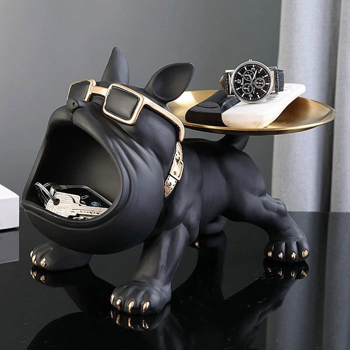 Statue Loup Design Moderne En Résine | Sculpture Animaux Déco | Noir, Or, Blanc, Argent | Environ 22 X 19.5 X 8.5 Cm
