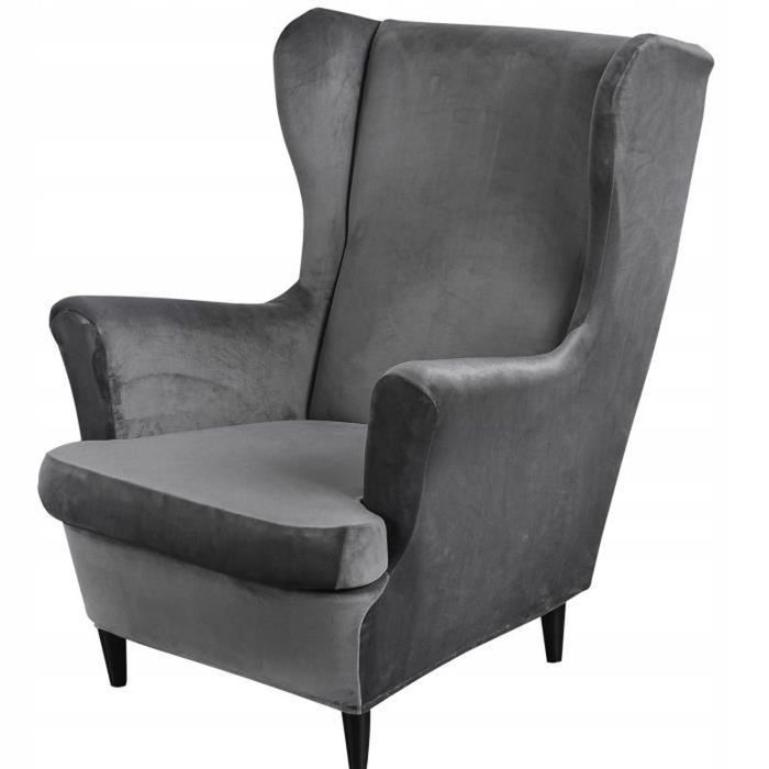 HOUSSE POUR FAUTEUIL USZAK ELASTIC COUVRE EN VELOURS COUVRE Couverture de chaise Parfait pour fauteuil IKEA STRANDMON gris foncé