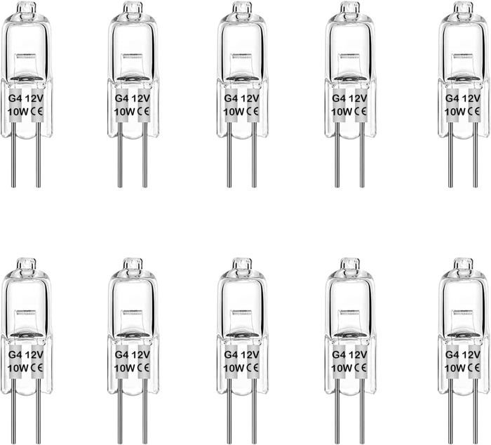 Lot de 10 Ampoule Halogène G4 10W 12V Lampe de Base à Broche Halogène Techgomade Blanc Chaud 3000K