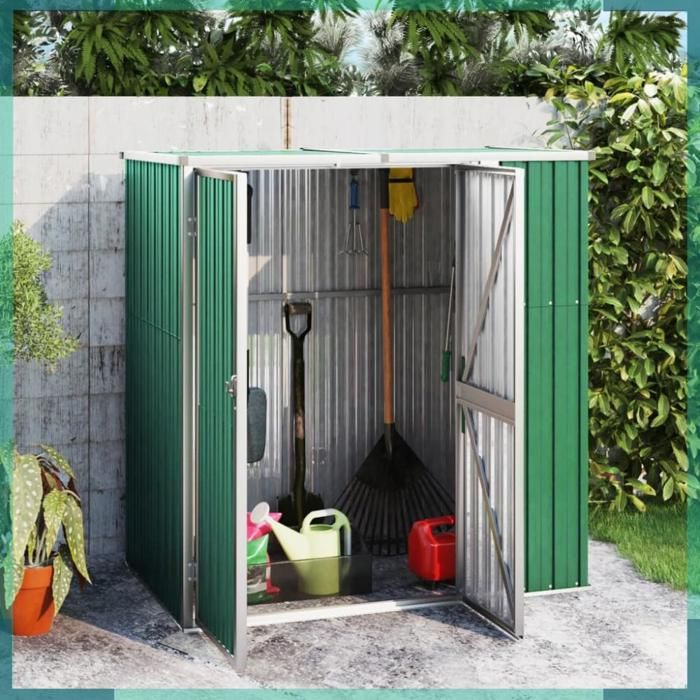 Abri De Jardin Métallique Vert - 161x89x161 Cm - Acier Galvanisé - Pour Outils, Rangement Extérieur - À Monter