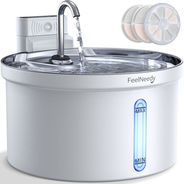 Comparer les prix de FLEUVE - Fontaine a eau pour chat - Fontaine 35L Sans Fil Batterie 4000mAh Silencieuse Inox Détecteur Mouvement 3 Filtres ABS