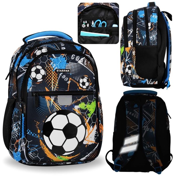 Football Sac à dos scolaire FABRIQUÉ pour un joueur  Sac à dos pour un garçon avec réflecteurs TROIS compartiments 38x25x18cm