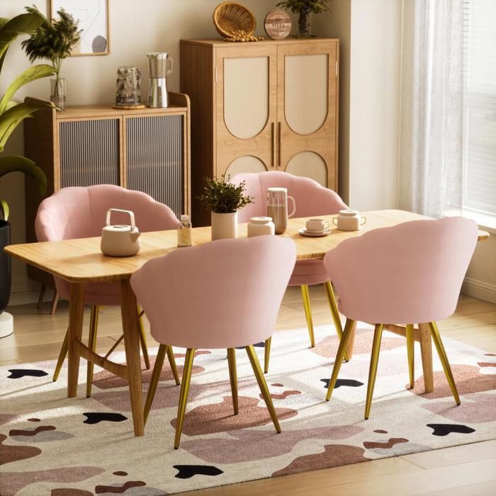 Lot de 1 Chaise Salle à Manger-MENGDA-Chaise de Velours-Avec dossier-Pour Cuisine et Restaurant-Jusquà 200kg-Rose-42x40x80cm