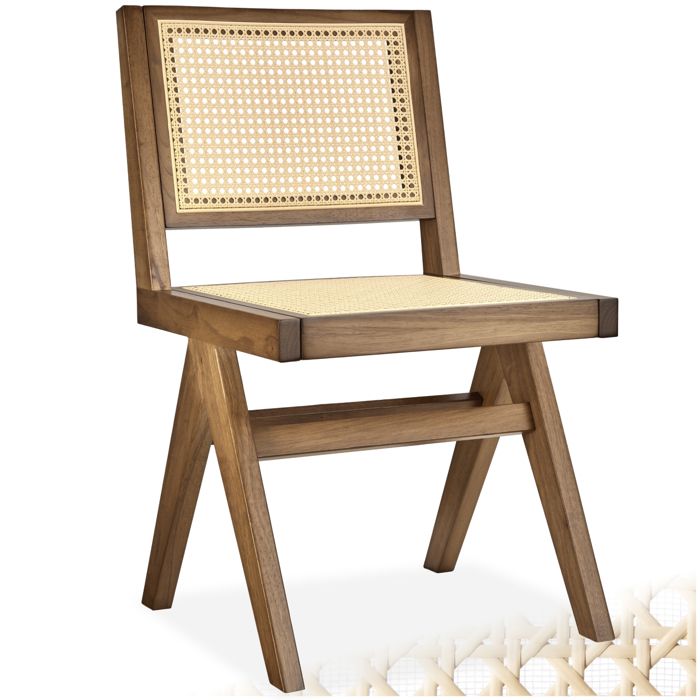 Chaise - TECTAKE - Fauteuil LISSY style boho avec cannage viennois en bois et accoudoirs 485 x 535 x 83 cm - Chêne clair
