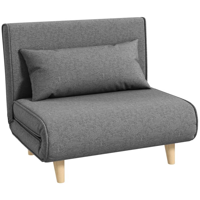 Fauteuil convertible 1 place - HOMCOM - fauteuil-lit chauffeuse 3 en 1 - dossier réglable oreiller - lin - 94x78x80cm - gris Fauteuil convertible 1 place - HOMCOM - fauteuil-lit chauffeuse 3 en 1 - dossier réglable oreiller - lin - 94x78x80cm - gris