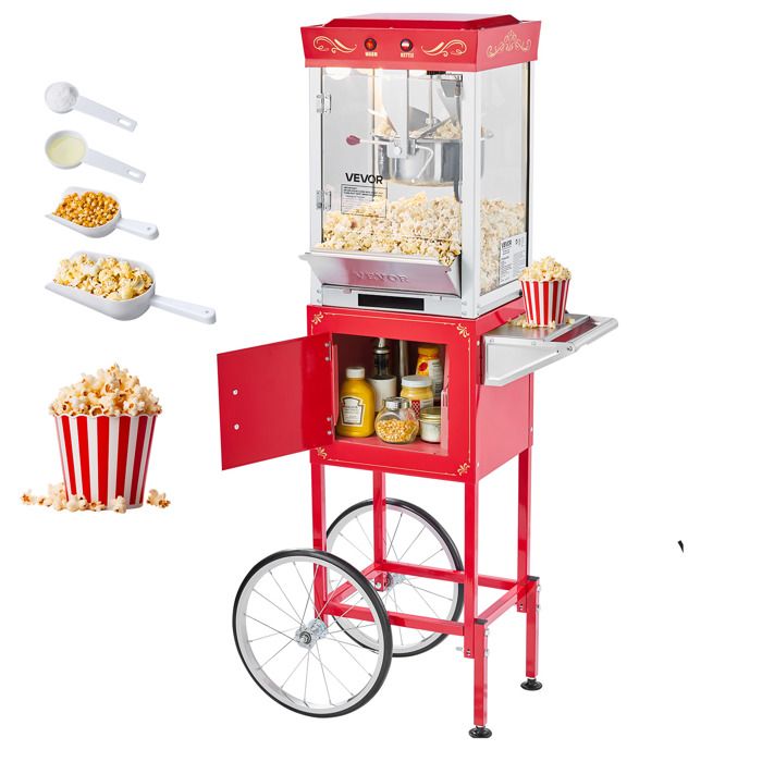 Machine à popcorn - VEVOR - NP08F - 800 W - Bol inox 02 kg - 48 tasses par lot