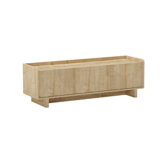 Meuble TV 3 portes 140cm en mélaminé imitation bois décor relief fraisé - RIAD