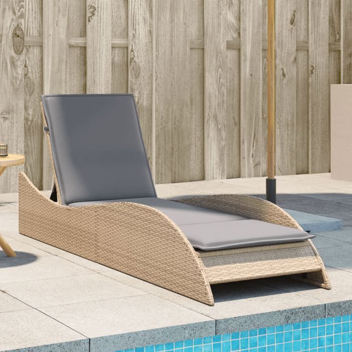Chaise longue en résine tressée - vidaXL - 60x205x73 cm - Beige - Dossier réglable - Coussin gris clair