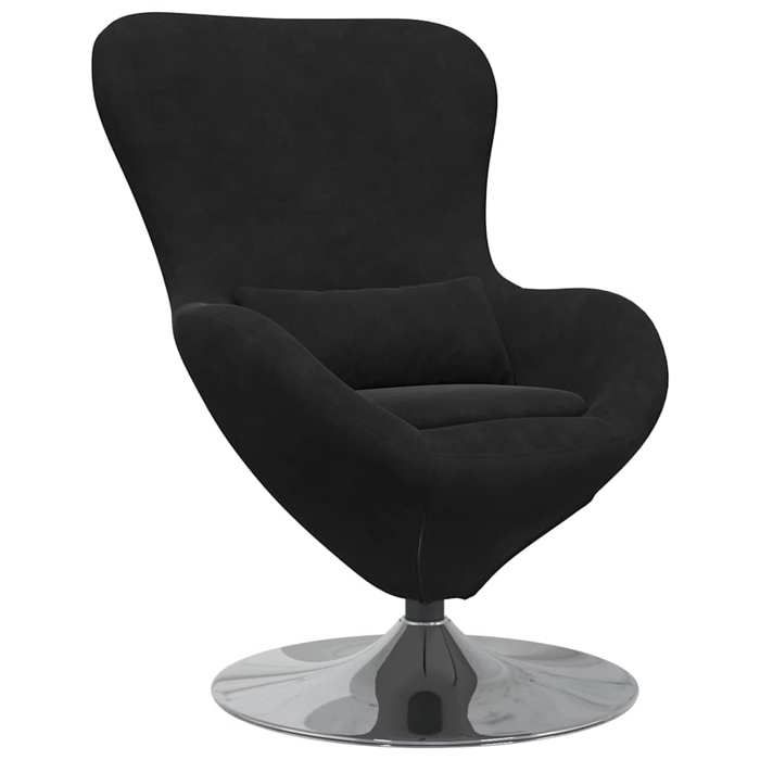 Fauteuil œuf en velours - JILL - Noir - 63x73x90 cm - Base pivotante 360° - Accoudoirs confortables