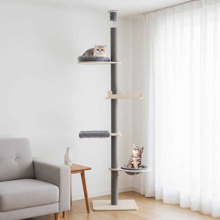 Meilleurs prix pour Arbre à Chat du Sol au Plafond COSTWAY Hauteur Ajustable de 236 à 271 cm Perchoir Poteaux à Gratter Hamac Coussins Amovibles