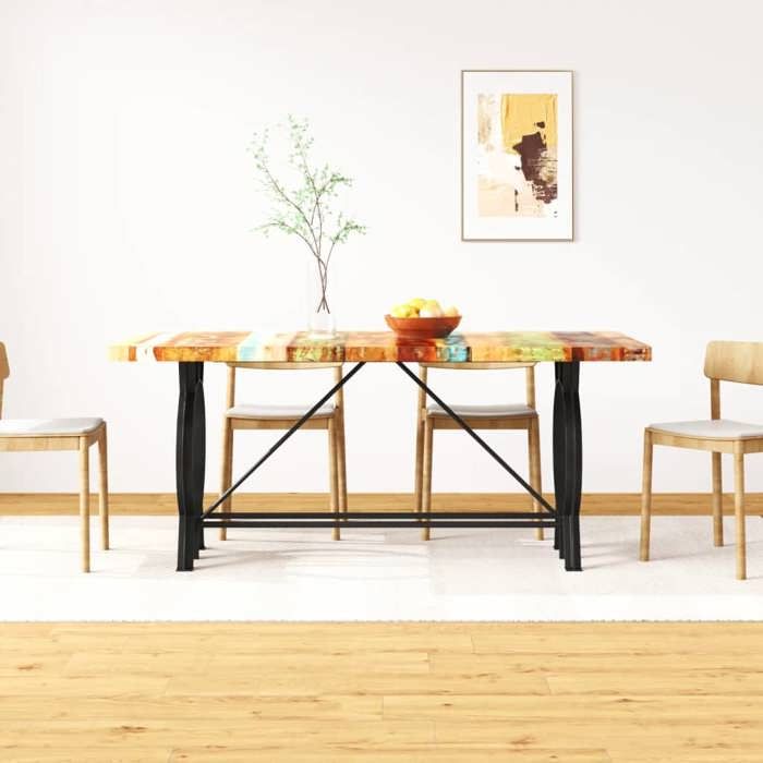 Table à manger en bois de récupération - Happiness - 180x90x77 cm - Pieds en acier - Aspect industriel - Style vintage Table à manger en bois de récupération - Happiness - 180x90x77 cm - Pieds en acier - Aspect industriel - Style vintage