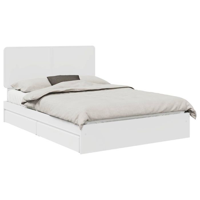 Lit de rangement en bois dingénierie - vidaXL - 140x190 cm - Blanc - Avec tiroir - Cadre à lattes - Durable