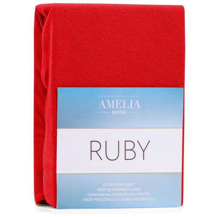 Drap housse - Ruby - rouge - tissu éponge - 120-140x200 cm