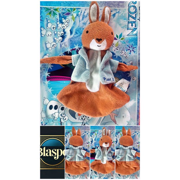 Doudou Lapin Plat Bébé en Peluche Douce avec Veste – Marron et Bleu