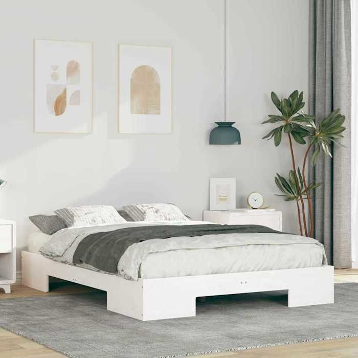 Soldes FlottantsLit double 140x190cm Structure de lit classique Blanc 140x190cm