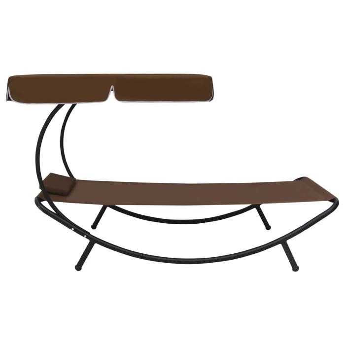 STAR SALE® Lit de repos dextérieur - 2 personnes - avec auvent et oreiller Marron 200x90x112 cm T3774