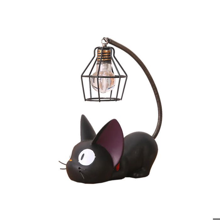 Lampe de chevet créative en résine à motif chat (abat-jour en soie) abat-jour en soie décoration intérieure 8 x 12 x 17 cm