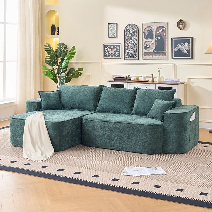 Canapé dangle modulaire - Cloud Couch - 262 cm - tissu chenille vert - assise mousse 30D
