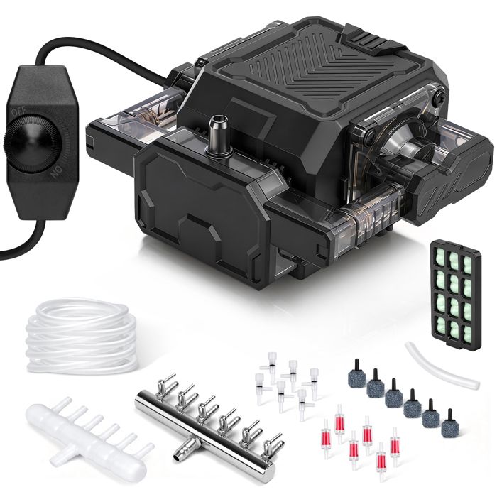 Meilleurs prix pour Pompe à Air 18W 2700L/H pour Aquarium / Bassin avec 6 Diffuseurs dair 35kPa 6 Sorties Aérateur Réglable Pompe à Oxygène en ABS