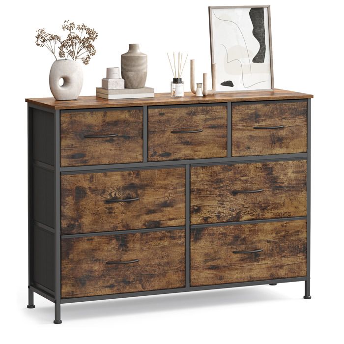 Commode pas cher 7 Tiroirs en Tissu Non-tissé pour Chambre Marron et Noir