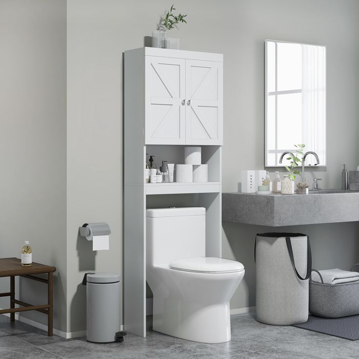 MOTHINESSTO2547-Armoire de rangement dessus des toilettes meuble de salle de bain placard 2 portes étagère 58 5L x 23l x 170H cm bl