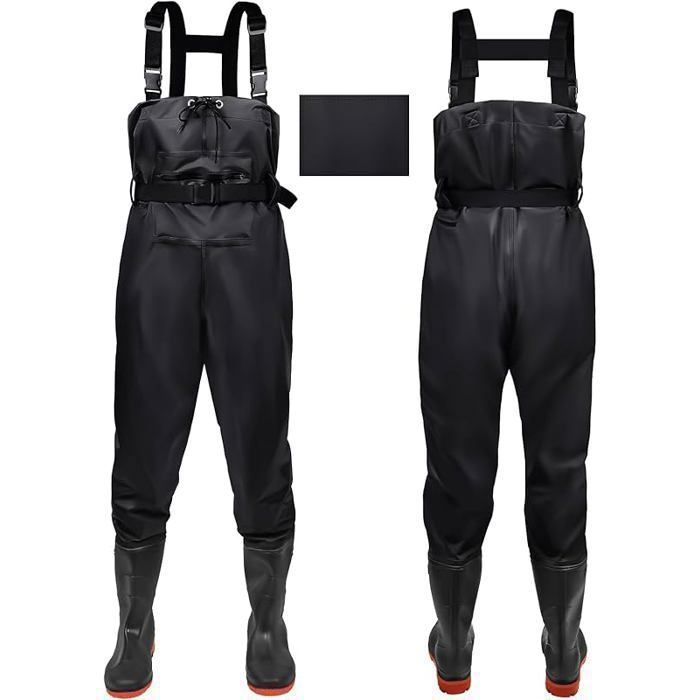 Waders Peche Homme Waders Pantalons de Pêche avec Poche Poitrine Pantalons de Waders Nylon avec Bottes 40-47 Waders Noir noir